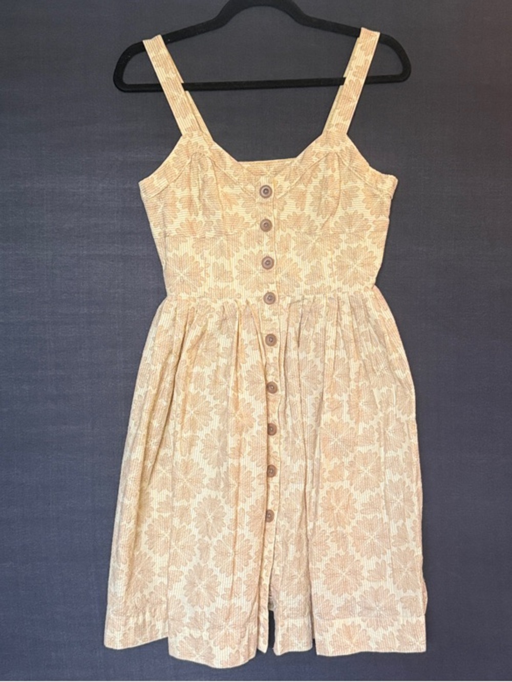 Anthropologie Maeve Cafe Dress Cream Floral Dragonfly Button-Front Mini Dress